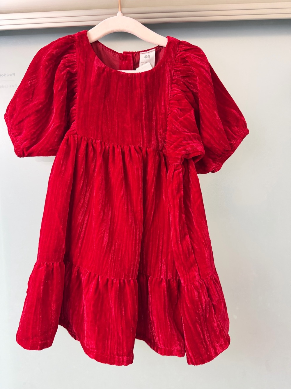 H&M Red Velvet Puff Sleeve Dress 9M